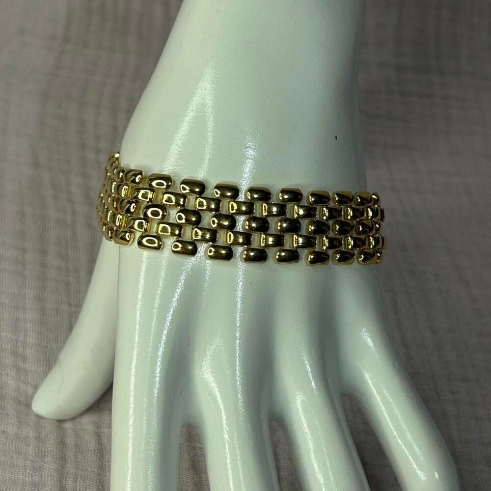 Vintage Gold Tone Multi Row Panther Link Bracelet